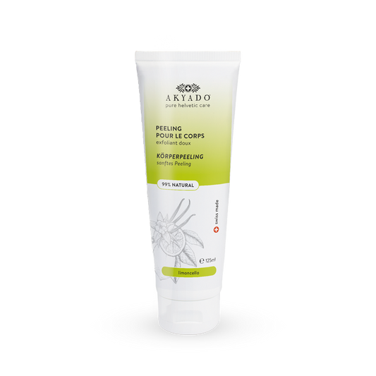 peeling corps Limoncello, exfoliant double grain, renouvellement cellulaire, éclat de la peau