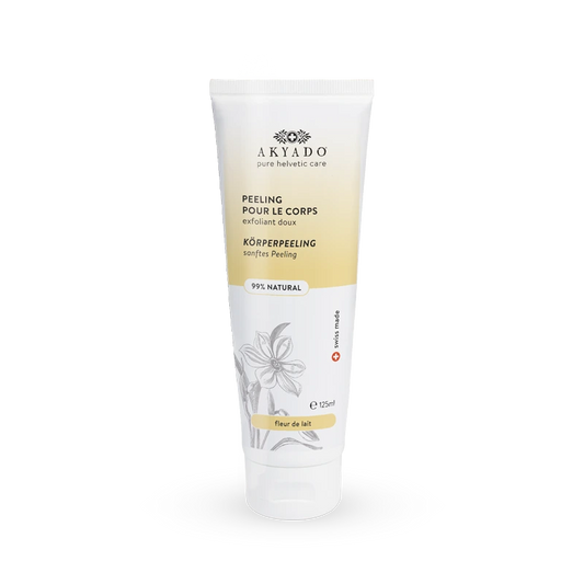 peeling corps Fleur de Lait, exfoliant double grain, renouvellement cellulaire, peau douce