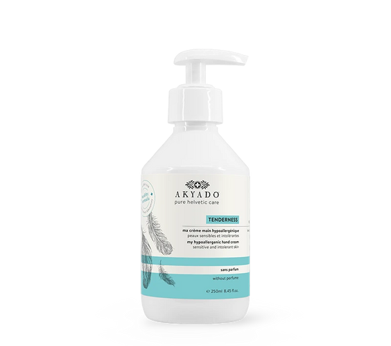 crème mains Tenderness 250 ml, hypoallergénique, sans parfum, thé vert, protéines de blé, peaux sensibles