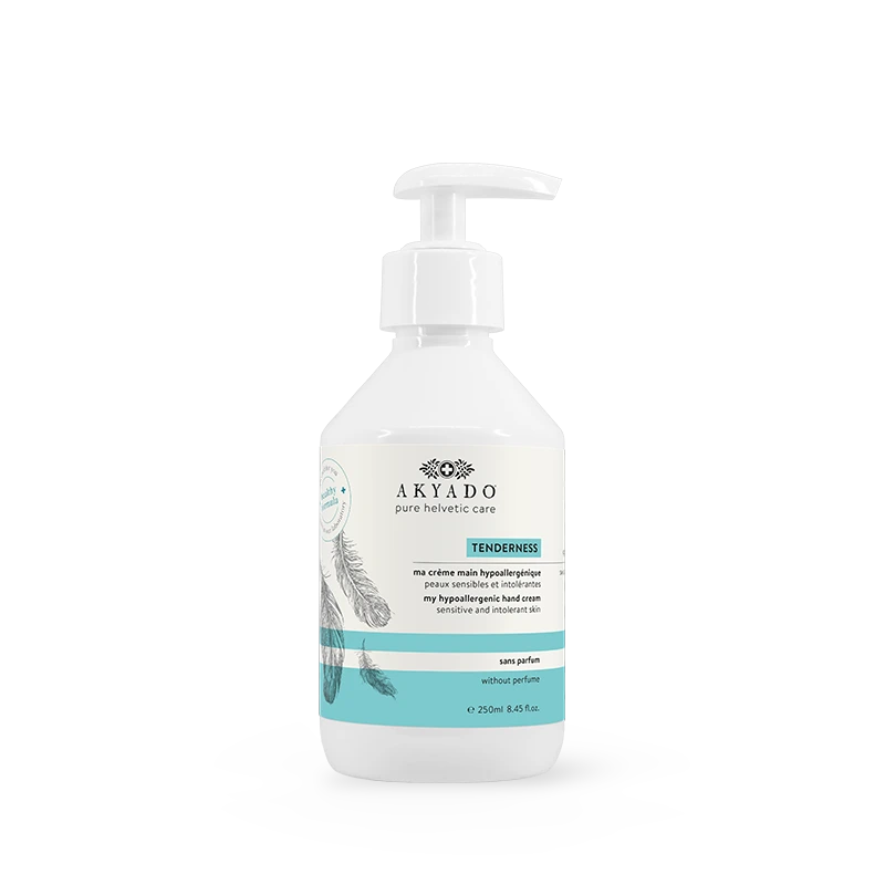 crème mains Tenderness 250 ml, hypoallergénique, sans parfum, thé vert, protéines de blé, peaux sensibles