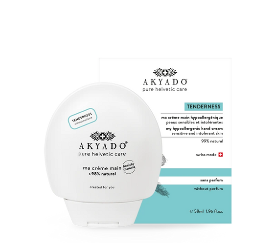 crème mains Tenderness 58ml, hypoallergénique, sans parfum, thé vert, protéines de blé, peaux sensibles