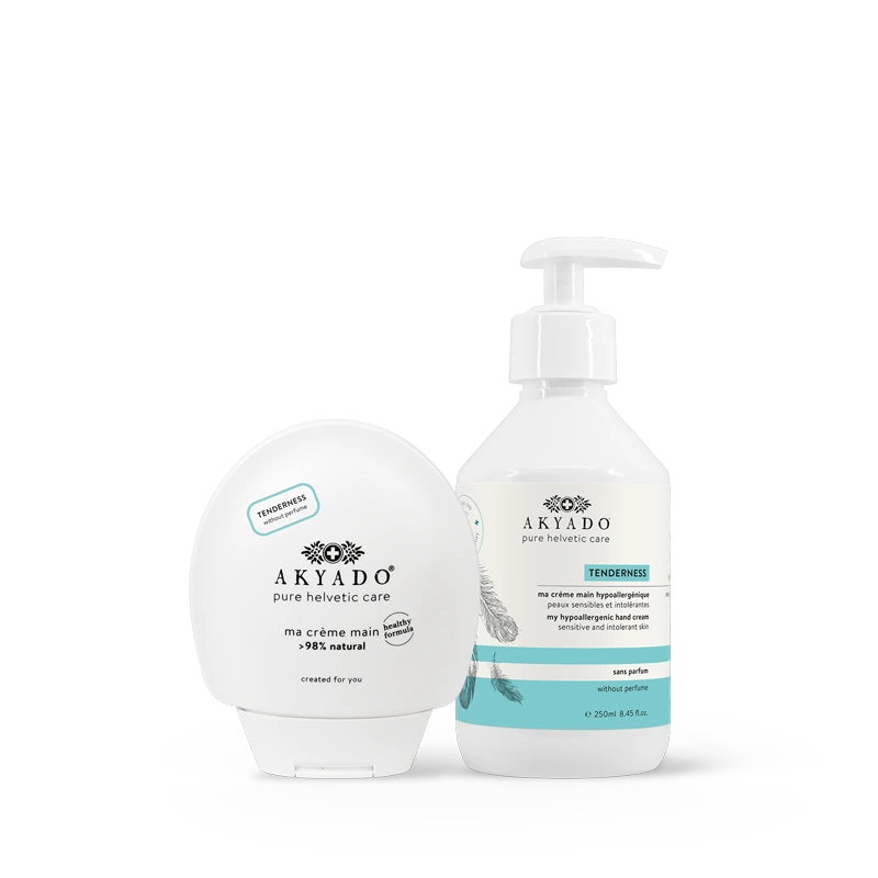 crème mains Tenderness duo pack, hypoallergénique, sans parfum, thé vert, protéines de blé, peaux sensibles