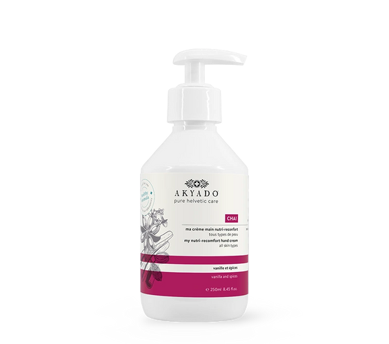 crème mains Chai 250 ml, parfum épicé, vanille, thé indien, hydratante, mains